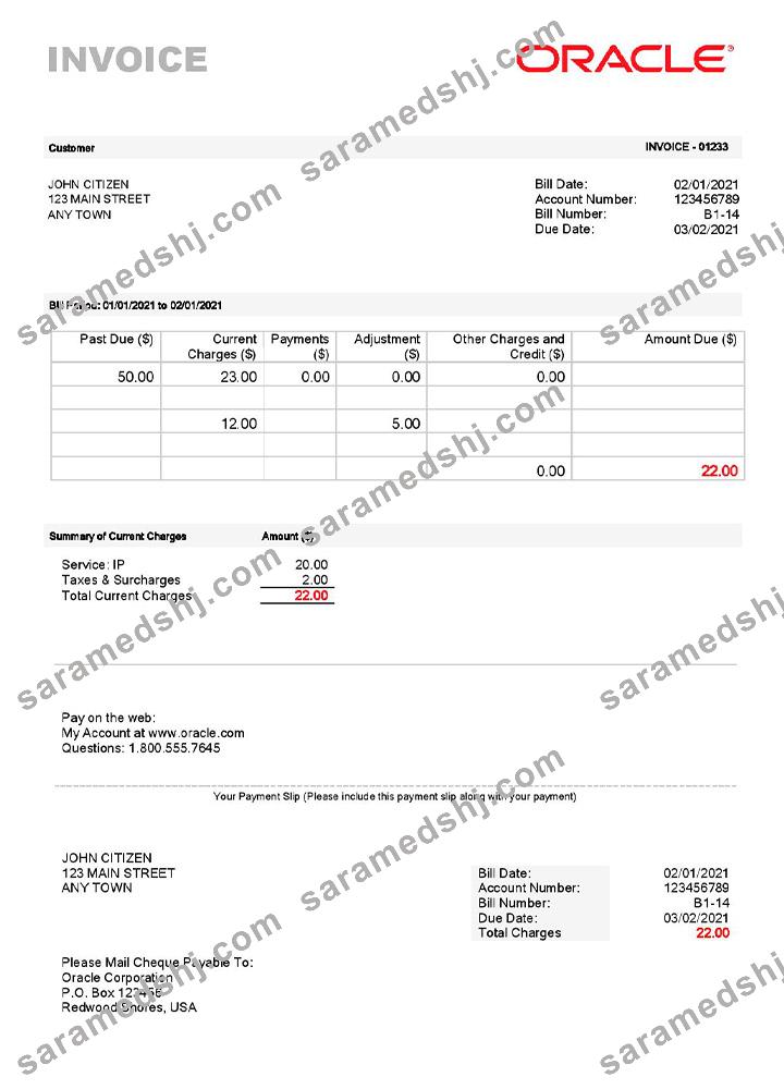USA Oracle invoice